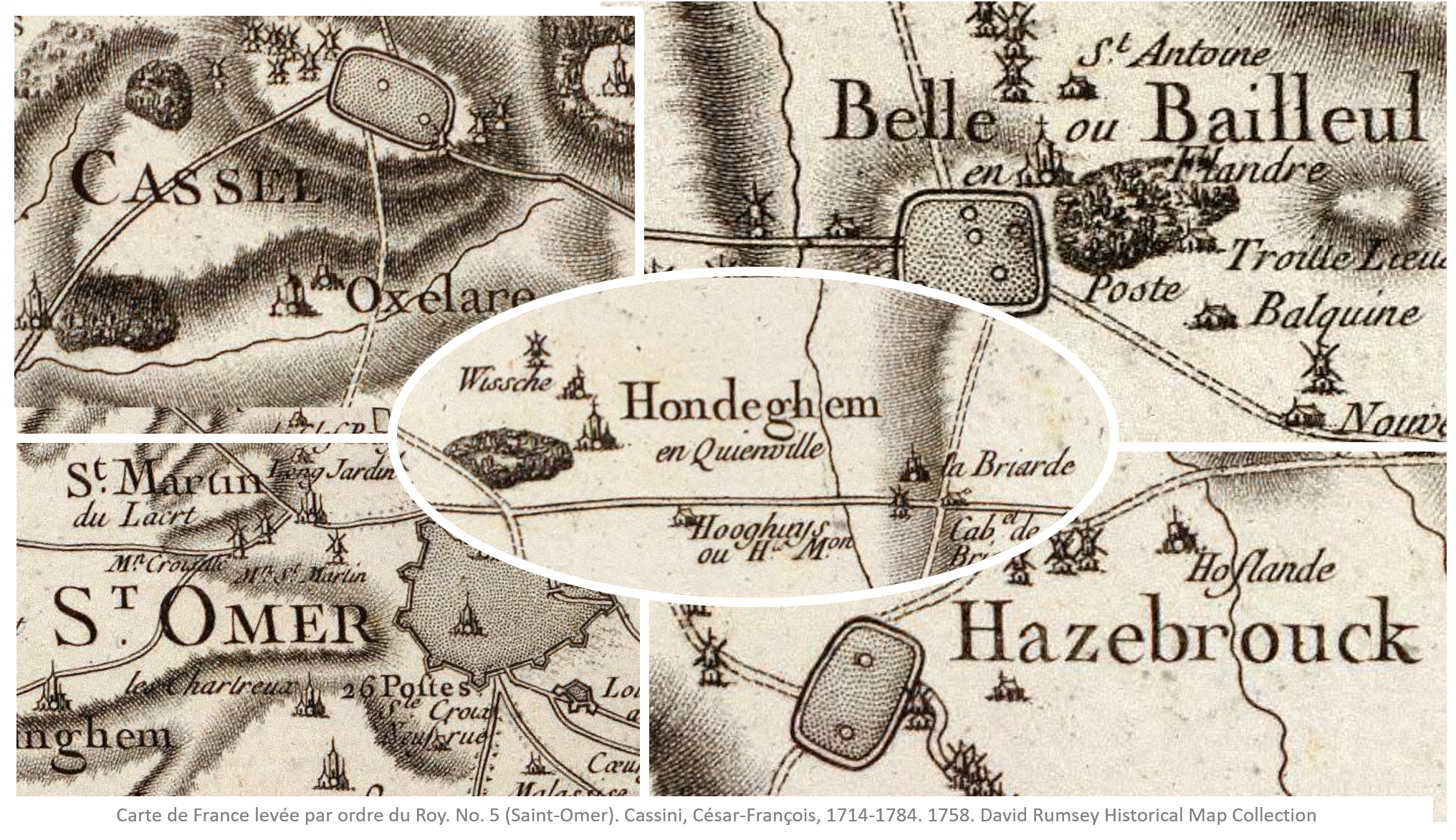 Hondeghem Cassini-Rumsey montre les villes fortifiées